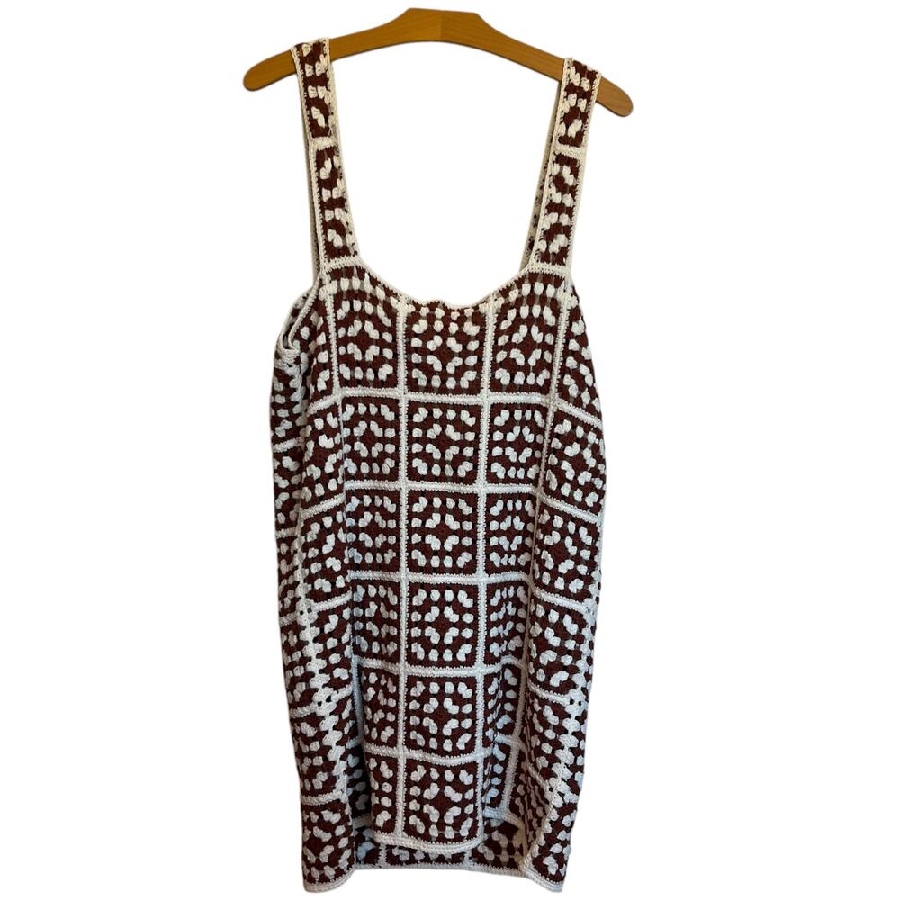 NWT Marine Layer Archive Celeste Crochet Dress Brown White Granny Square Size L - Picture 5 of 13